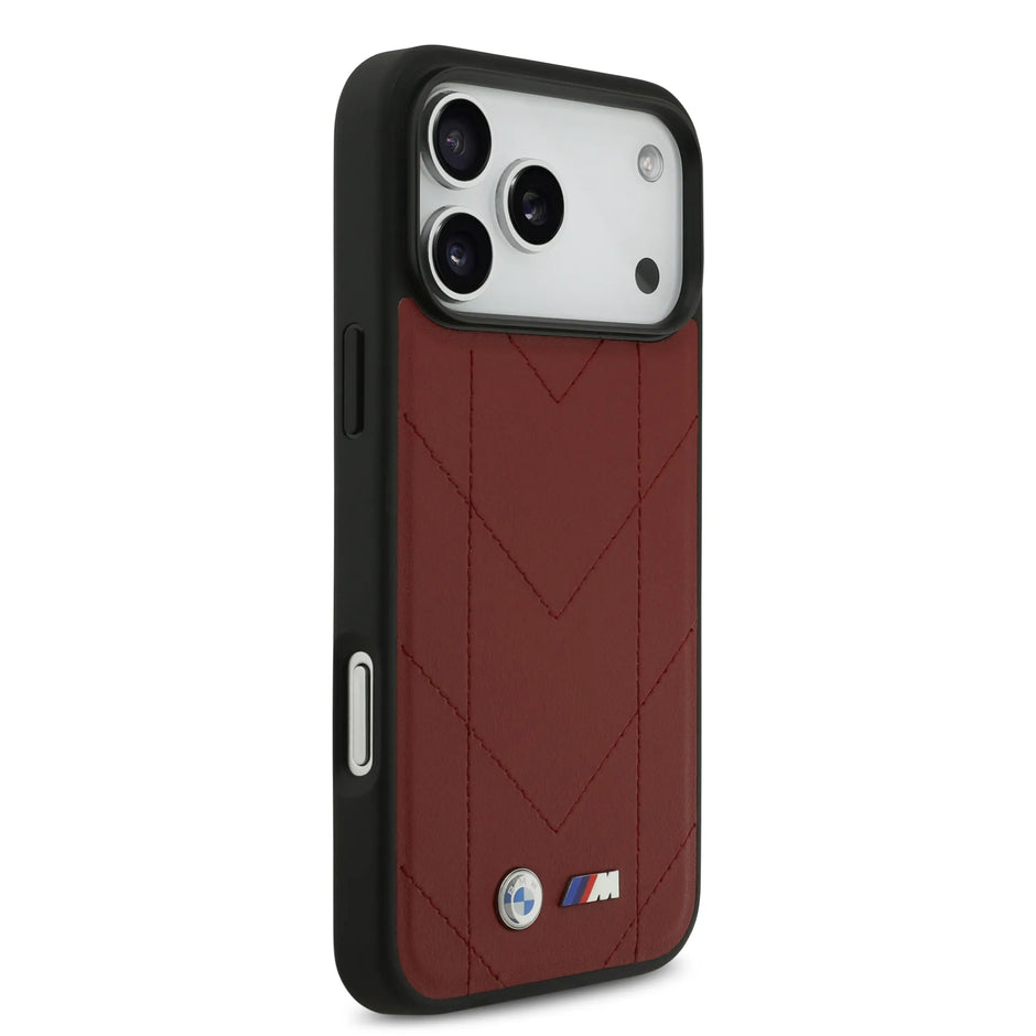 BMW Luxury MagSafe PU Quilted Leather Case – iPhone 17 Pro Max | Red