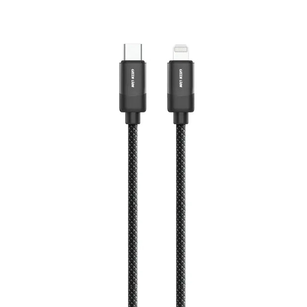 כבל קלוע Green Lion USB-C ל-Lightning באורך 1 מטר – 27W – שחור