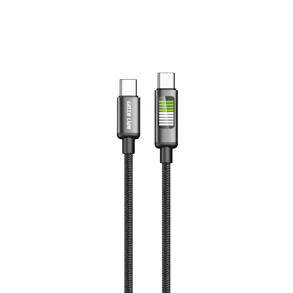 כבל קלוע עם תאורת LED Green Lion USB-A ל-USB-C באורך 1 מטר – שחור