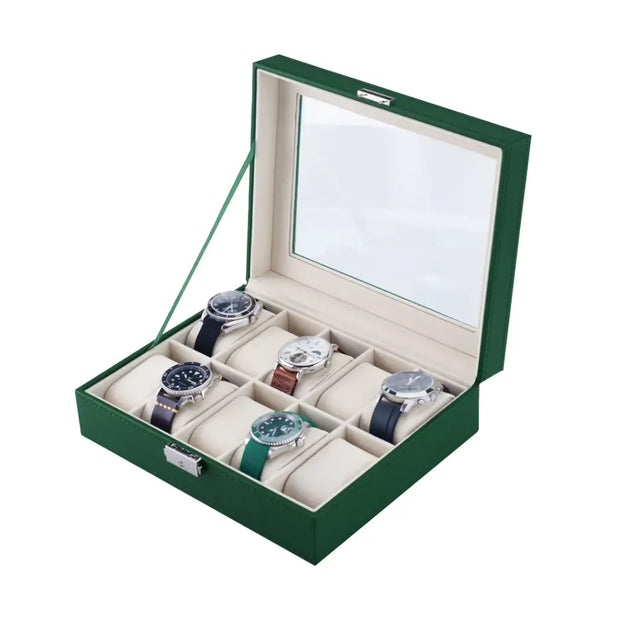 קופסת שעונים יוקרתית Green Lion Classic Watch Box 10 Slots with Glass – ירוקה