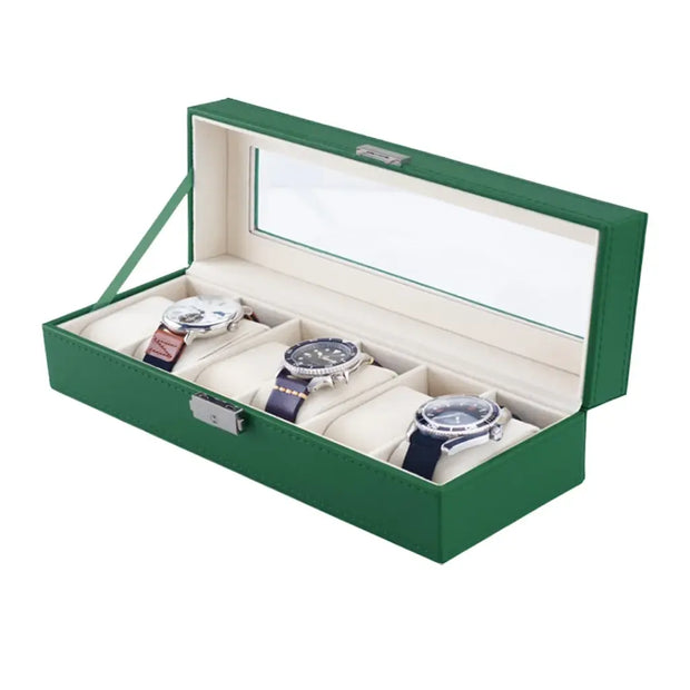 קופסת שעונים יוקרתית Green Lion Elegant Watch Box 6 Slots with Glass – ירוקה