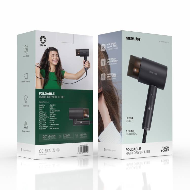 מייבש שיער מתקפל Green Lion Foldable Hair Dryer Lite – 1200W, אפור 💨🖤