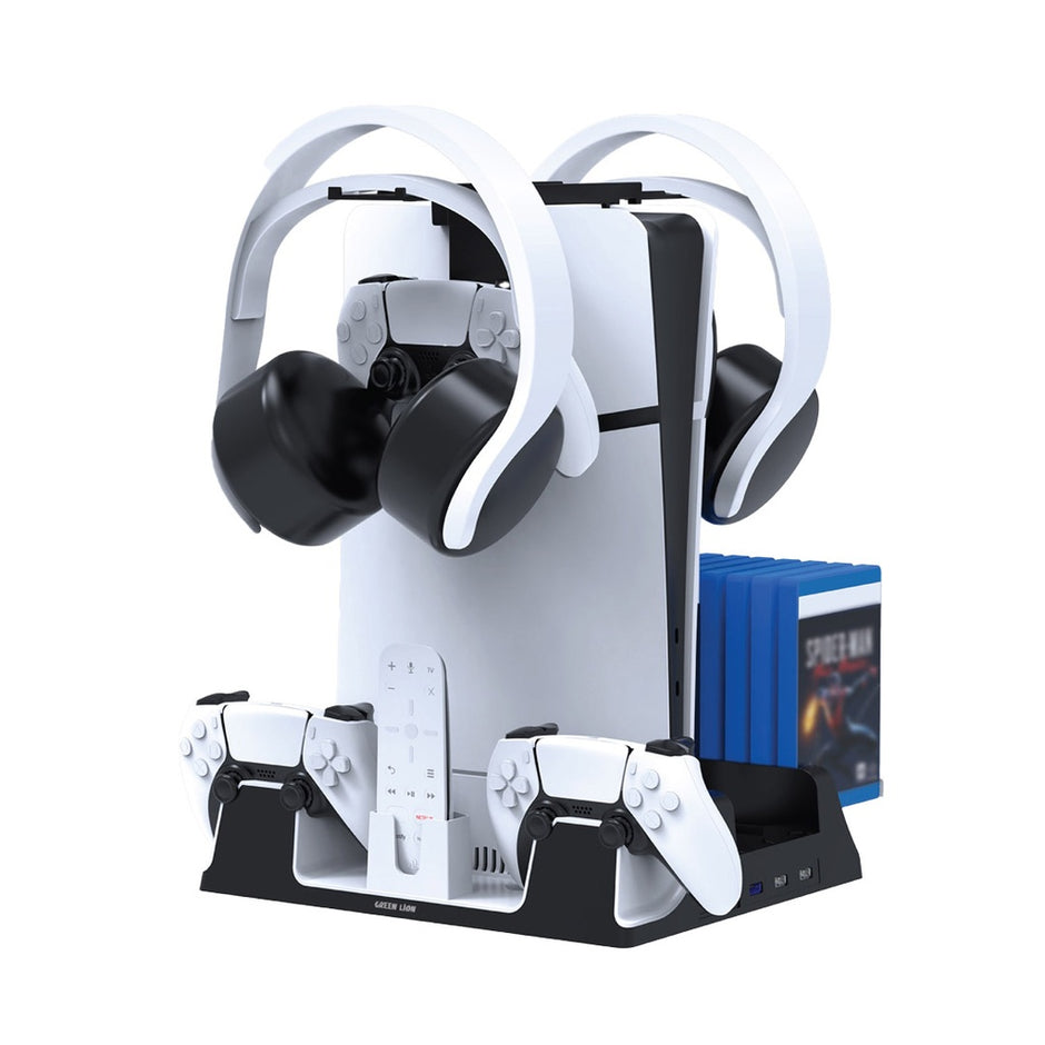 עמדת קירור וטעינה חכמה Green Lion PS5 Cooling Stand & Charging Station – לבן 🎮❄️⚡