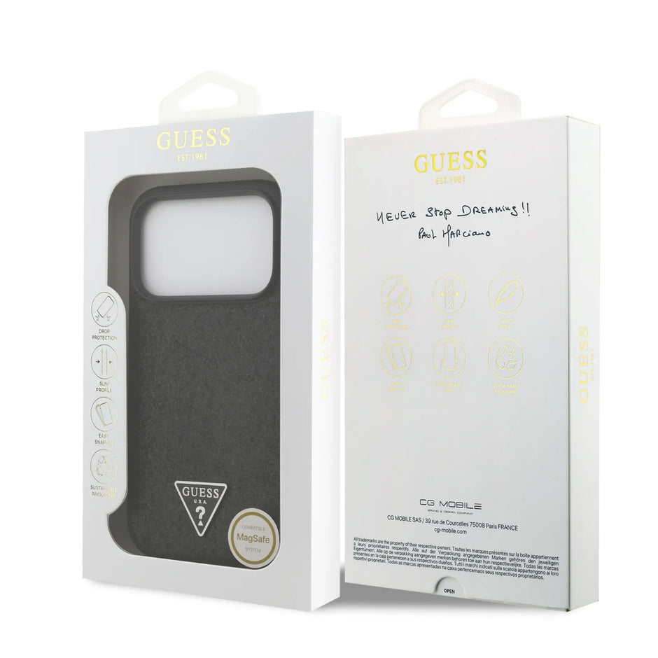 Guess Luxury MagSafe PU Leather Glitter Case – iPhone 17 Pro
