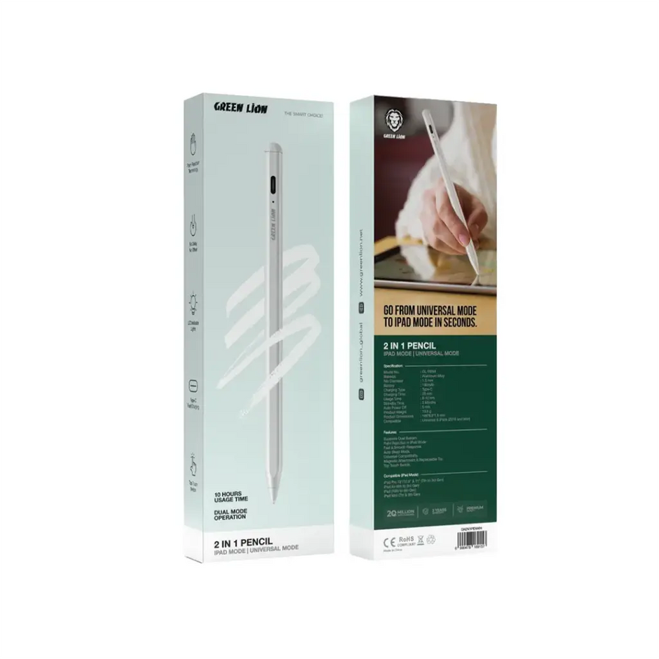 עט חכם Green Lion 2 in 1 Pencil – לבן ✏️📱