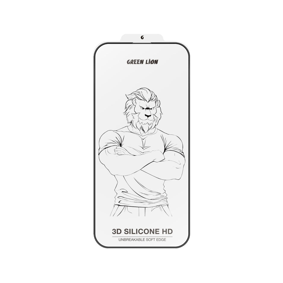 מגן מסך Green Lion 3D Silicone Plus High Definition Edge Glass לסדרת iPhone 16 – שוליים שחורים / שקוף 🛡️📱