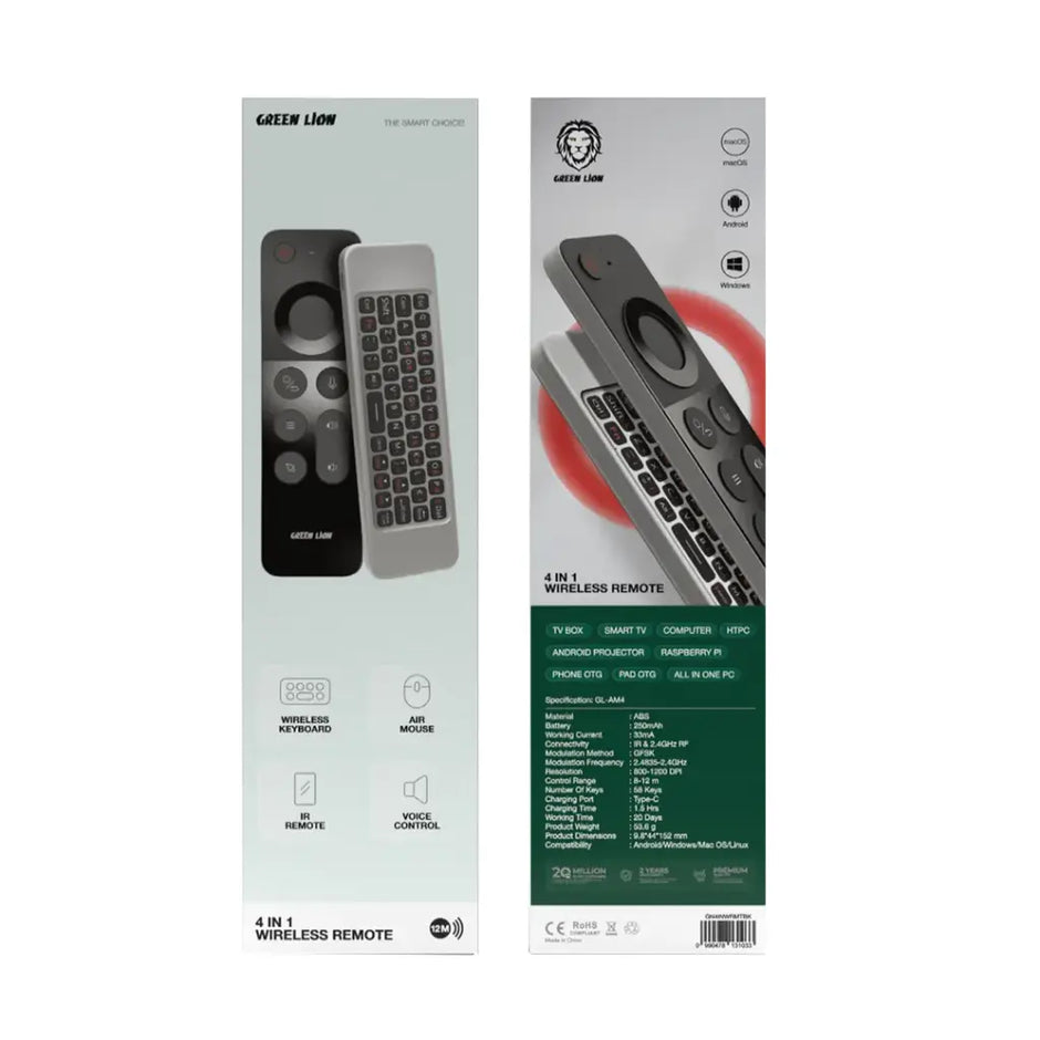 שלט אלחוטי חכם עם מקלדת Green Lion 4-in-1 Wireless Remote – שחור