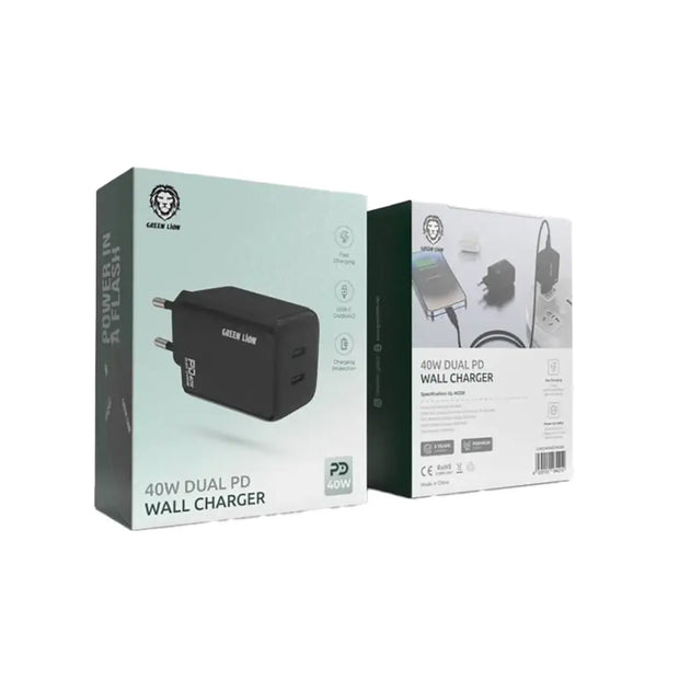 מטען קיר כפול Green Lion PD בעוצמה של 40W – שחור