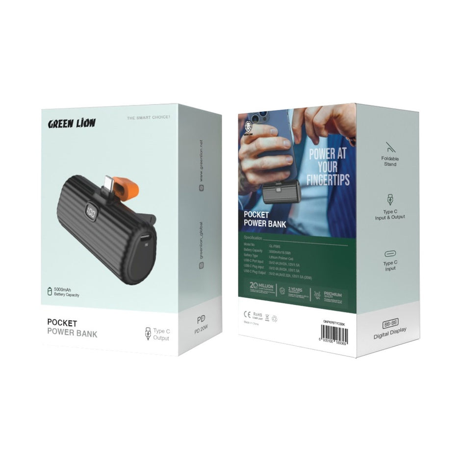 מטען נייד Green Lion Pocket Power Bank 5000mAh – Lightning