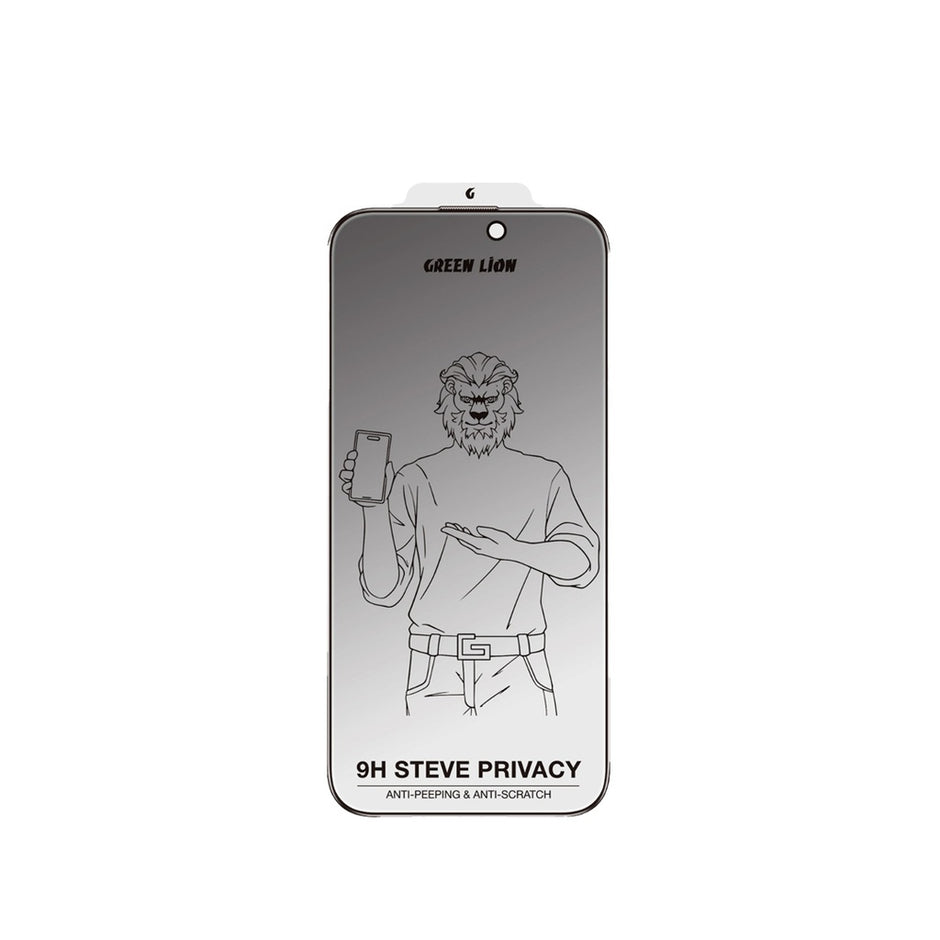 מגן מסך פרטיות Green Lion 9H Steve Privacy Anti-Peeping Glass – מסגרת שחורה 🕶️📱🛡️