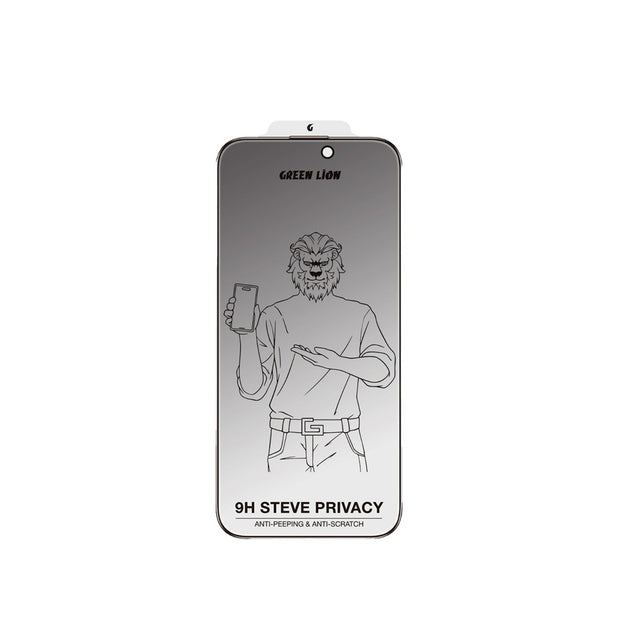 מגן מסך פרטיות Green Lion 9H Steve Privacy Anti-Peeping Glass – מסגרת שחורה 🕶️📱🛡️