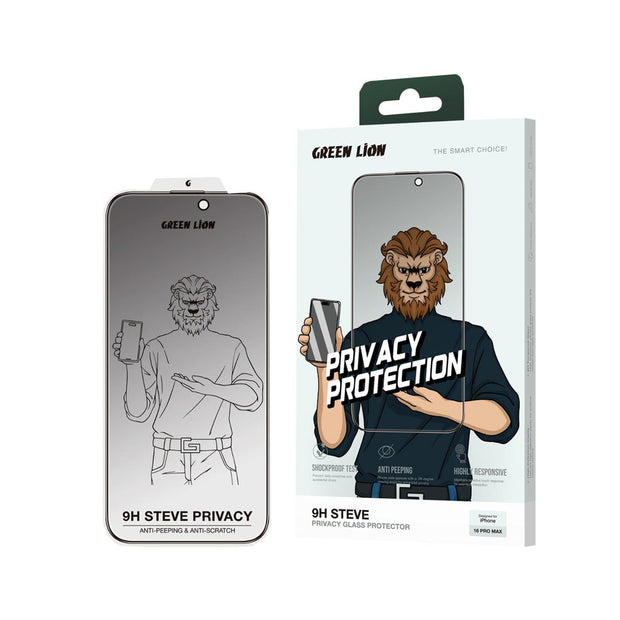 מגן מסך פרטיות Green Lion 9H Steve Privacy Anti-Peeping Glass – מסגרת שחורה 🕶️📱🛡️