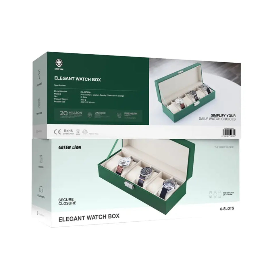 קופסת שעונים אלגנטית Green Lion Elegant Watch Box 6 Slots – ירוקה