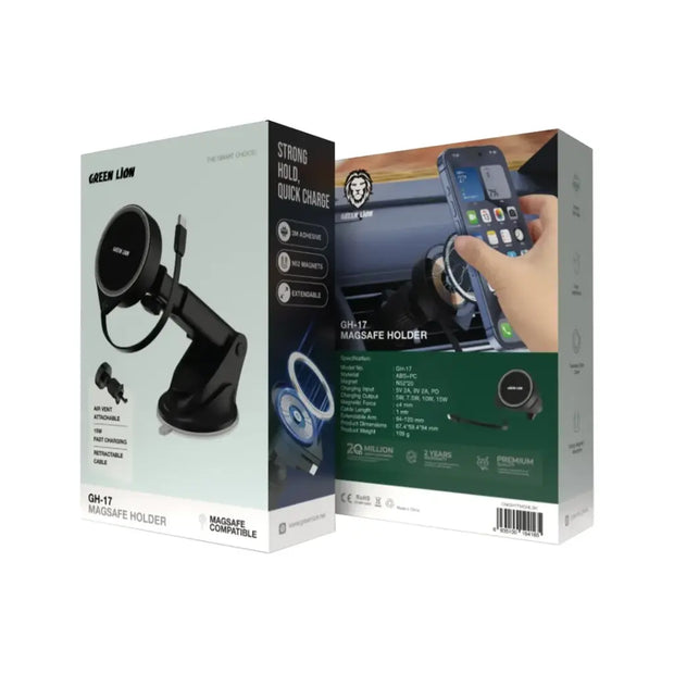 מחזיק טלפון עם טעינה אלחוטית Green Lion GH-17 MagSafe Holder 15W – שחור