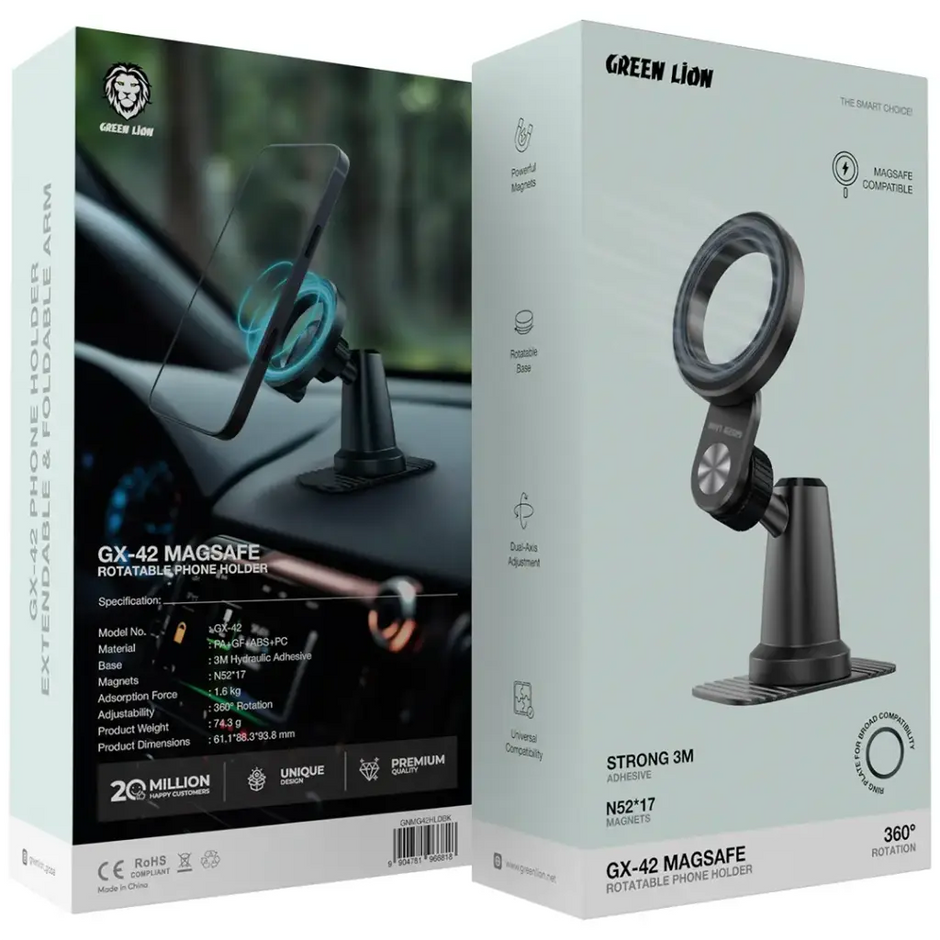 מחזיק טלפון מגנטי מסתובב Green Lion GX-42 MagSafe Rotatable Phone Holder – שחור