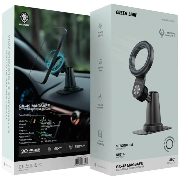 מחזיק טלפון מגנטי מסתובב Green Lion GX-42 MagSafe Rotatable Phone Holder – שחור