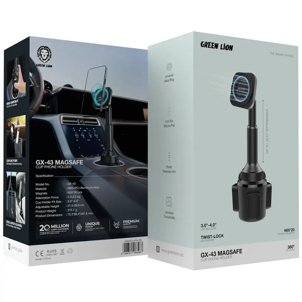 מחזיק טלפון לרכב עם טעינה מגנטית Green Lion GX-43 MagSafe Cup Phone Holder – שחור