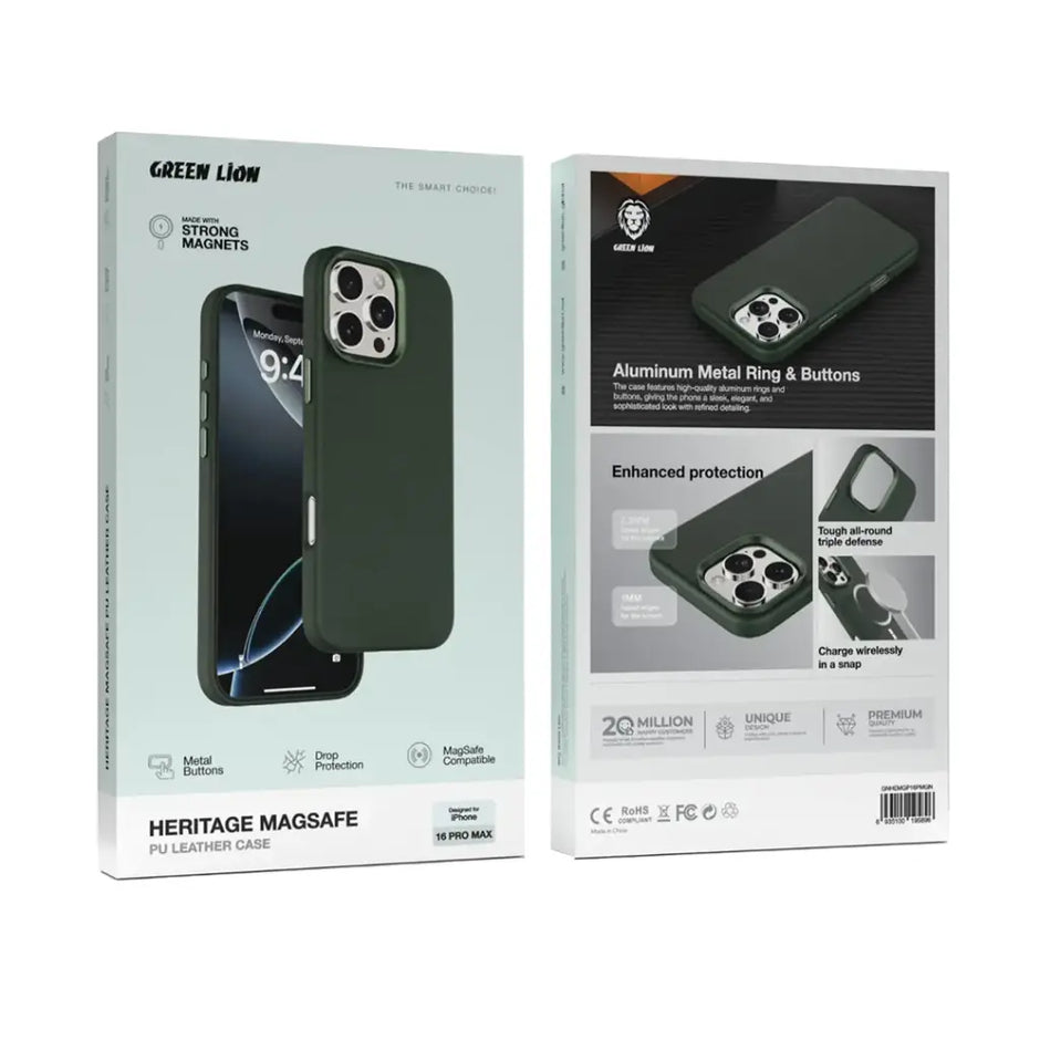 כיסוי עור מגנטי Green Lion Heritage MagSafe Leather Case לאייפון 16 Pro / Pro Max