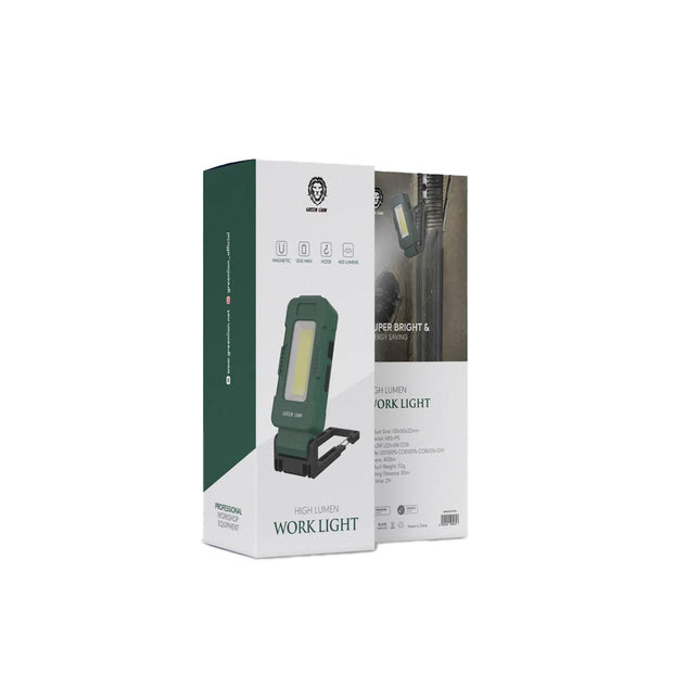 פנס עבודה עוצמתי Green Lion High Lumen Work Light – 1200mAh, 400lm עם וו תלייה 🛠️🔦