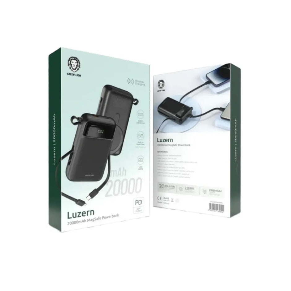 מטען נייד מגנטי Green Lion Luzern MagSafe Power Bank 20000mAh – שחור