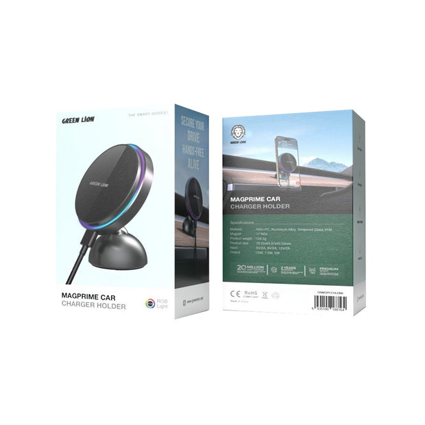 מחזיק רכב עם טעינה אלחוטית Green Lion MagPrime Car Charger Holder – שחור