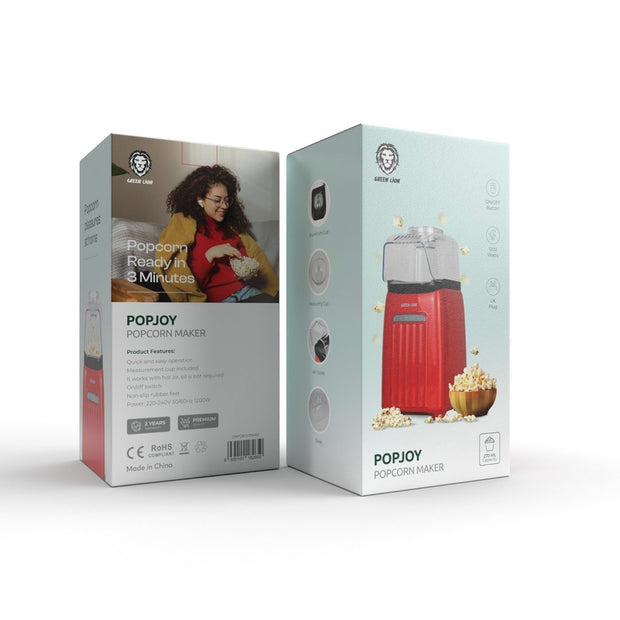 מכונת פופקורן Green Lion PopJoy בעוצמה של 1200W – נפח 270 מ"ל – אדום