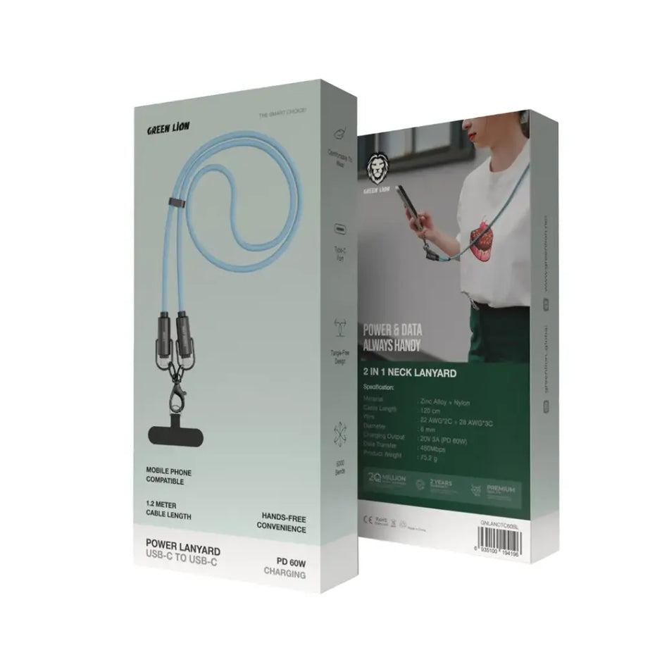 כבל טעינה Green Lion Power Lanyard USB-C ל-USB-C בעוצמה של 60W