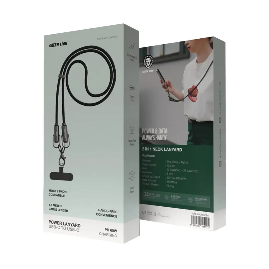 כבל טעינה Green Lion Power Lanyard USB-C ל-USB-C בעוצמה של 60W