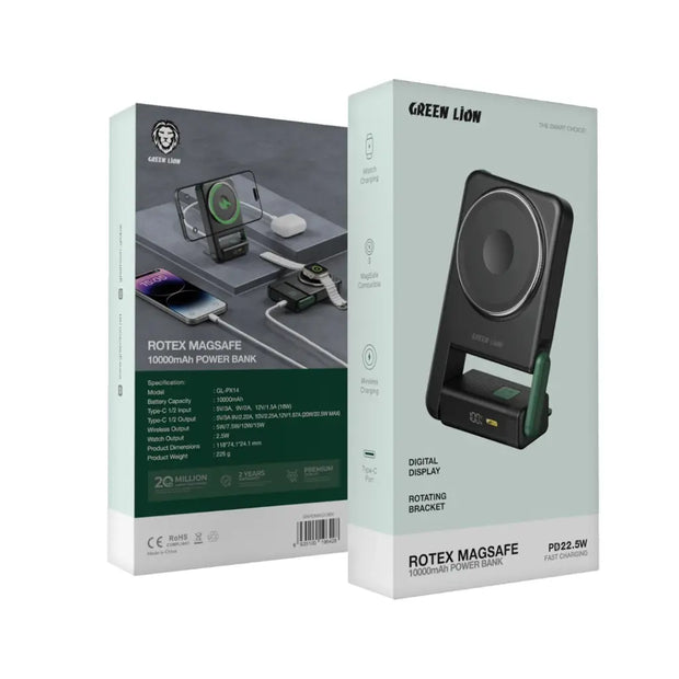 מטען נייד מגנטי Green Lion Rotex MagSafe Power Bank 10000mAh – שחור