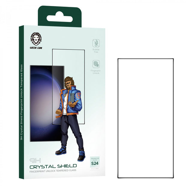 מגן מסך זכוכית מחוסמת Green Lion S24 9H High Definition Finger Print Unlock – שקוף 🔒📱✨