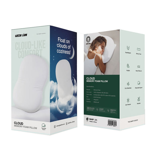 כרית זיכרון ענן Green Lion Cloud Memory Foam Pillow – לבן ☁️🤍