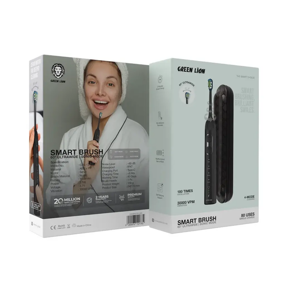מברשת שיניים חכמה Green Lion Smart Brush 60° Ultrawide – שחור 🖤🪥