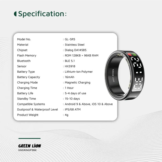 טבעת חכמה Green Lion Smart Ring Pro עם צג דיגיטלי