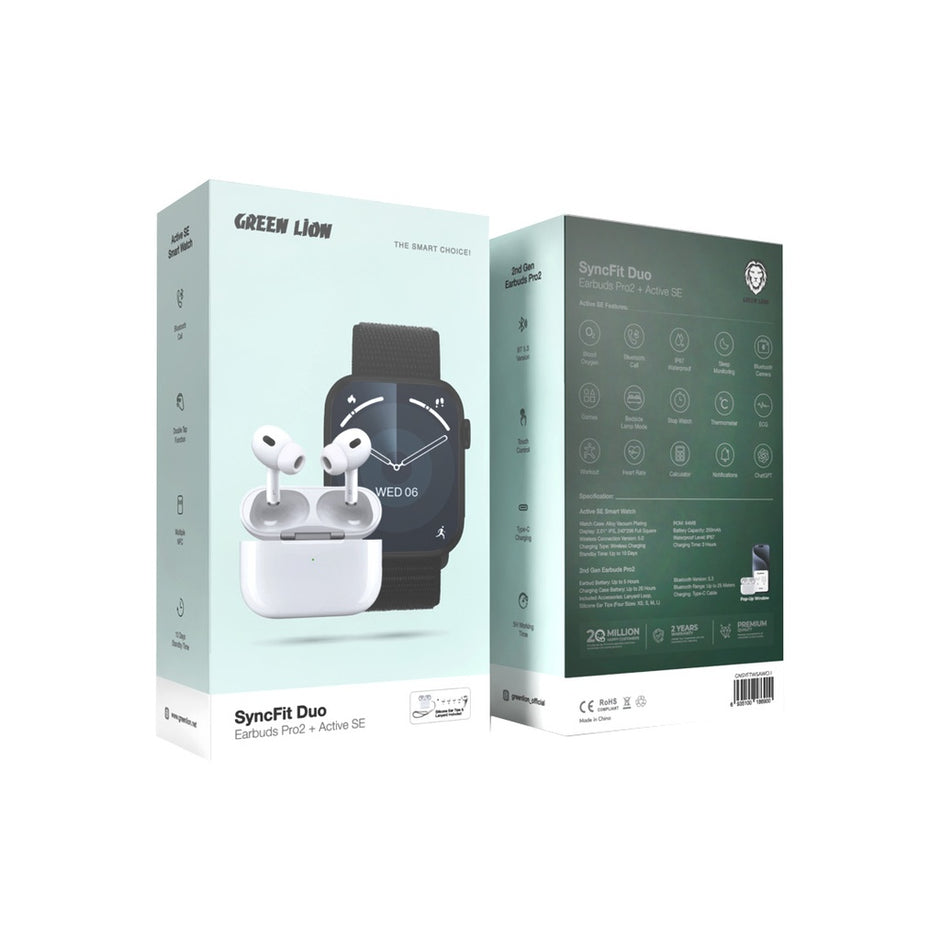 קומבו יוקרתי Green Lion SyncFit Duo – Earbuds Pro2 + Active SE 🎧⌚️⚡️