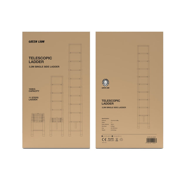 סולם טלסקופי חד-צדדי Green Lion באורך 3.2 מטר – אפור