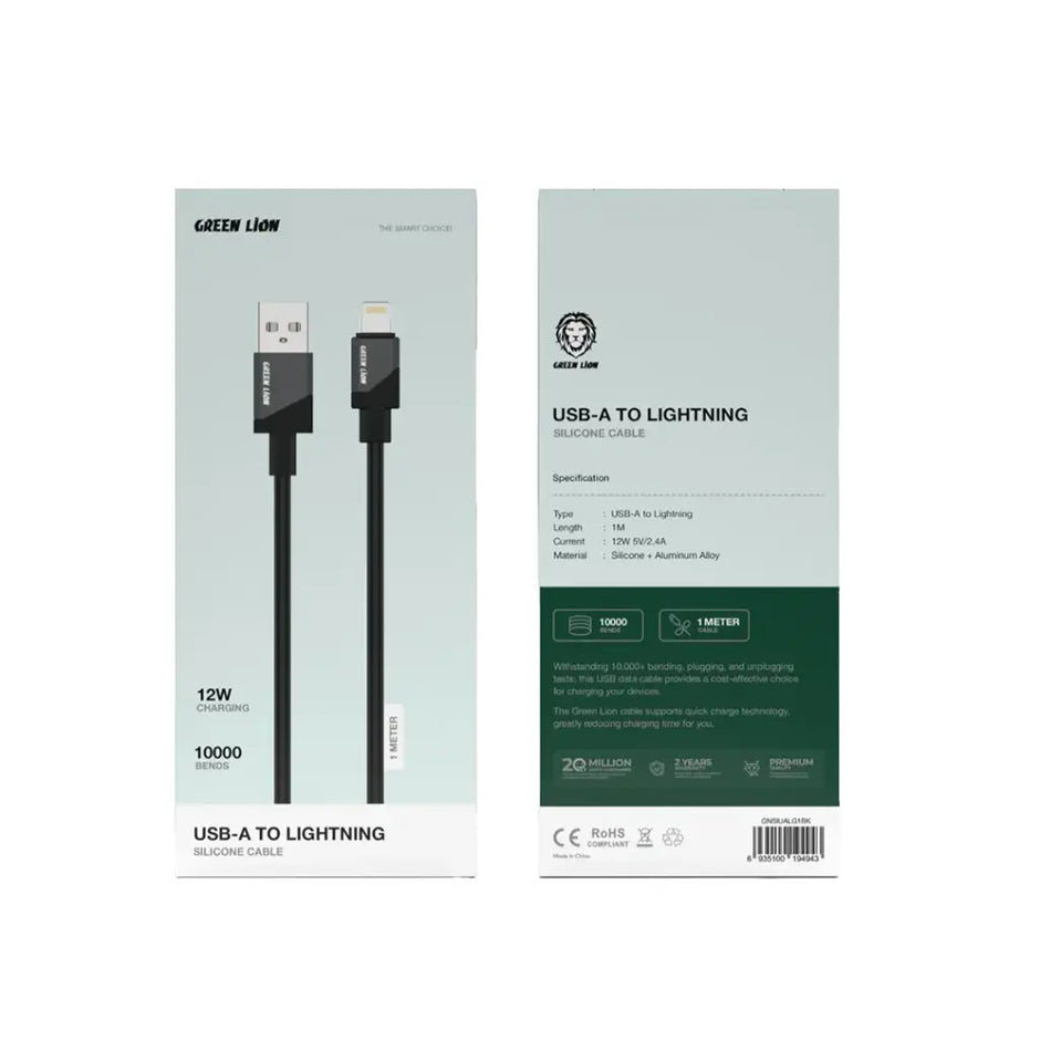 כבל סיליקון Green Lion USB-A ל-Lightning – שחור