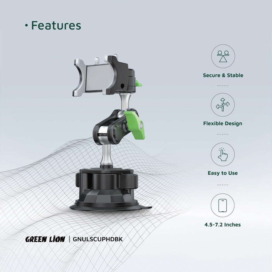 מחזיק טלפון אוניברסלי Green Lion Ultimate Phone Holder with Suction Cup Mount 4.5″–7.2″ – שחור