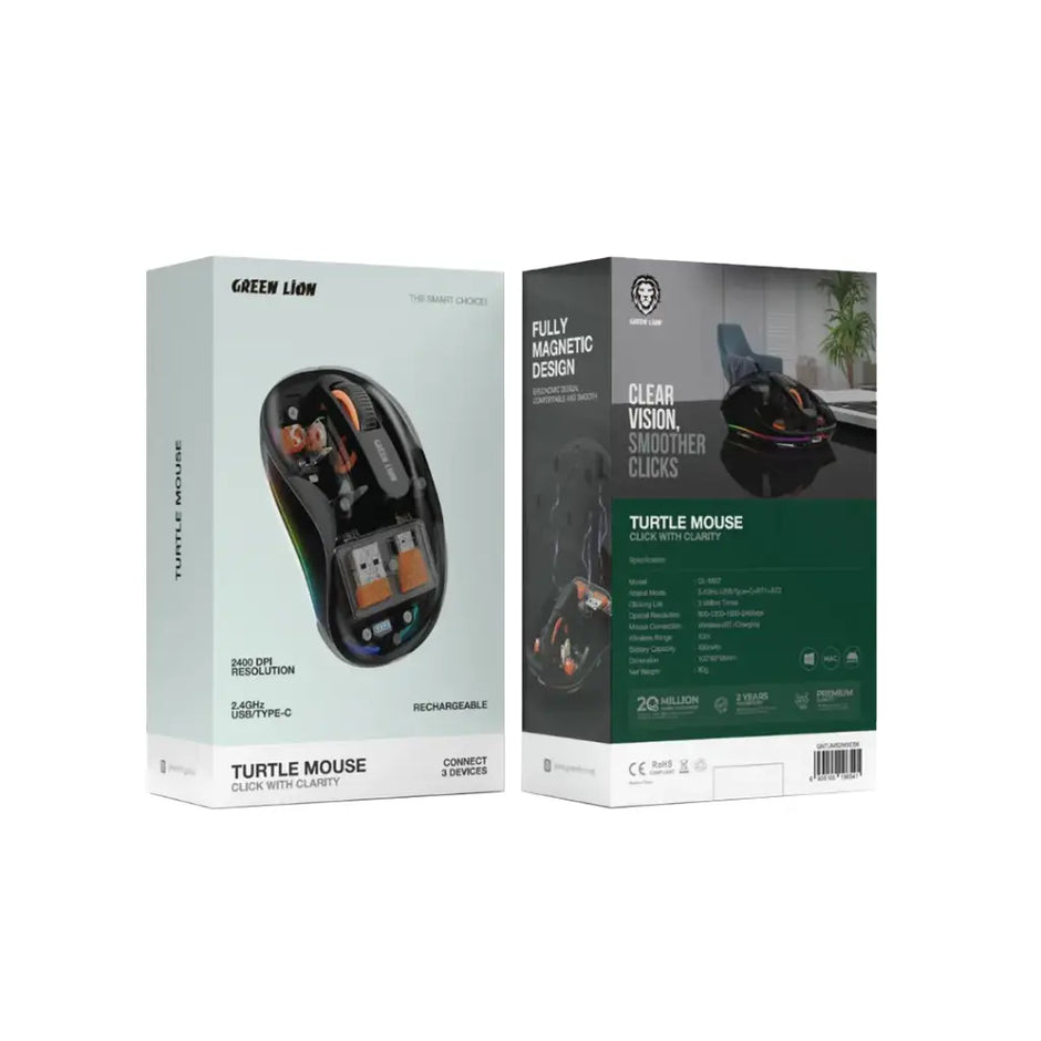 עכבר אלחוטי חכם Green Lion Wireless Turtle Mouse 2400DPI 🖱️🐢⚡
