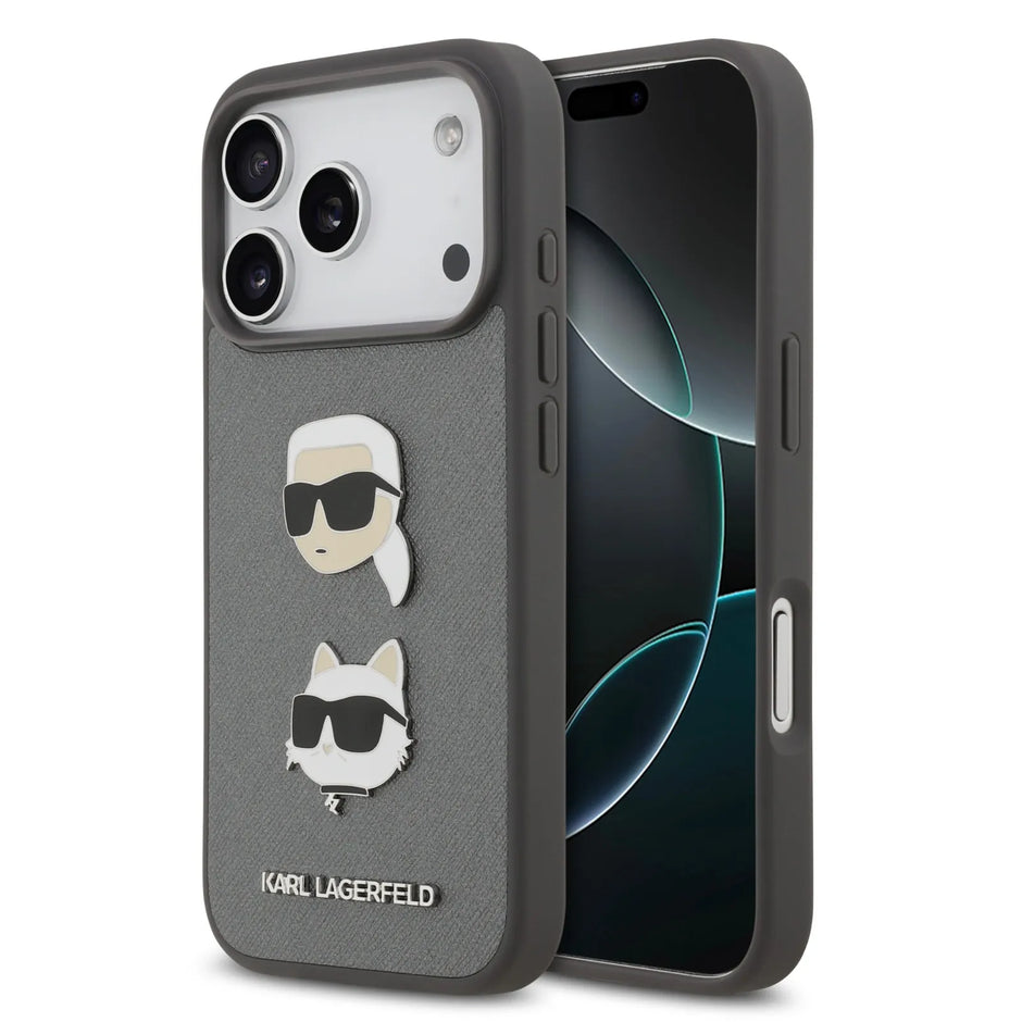 Karl Lagerfeld Luxury Full Wrapped Saffiano Leather Case – iPhone 17 Pro Max | Grey