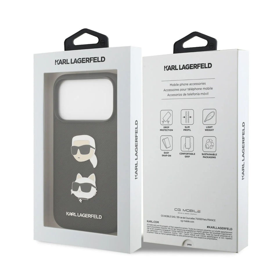 Karl Lagerfeld Luxury Full Wrapped Saffiano Leather Case – iPhone 17 Pro Max | Black