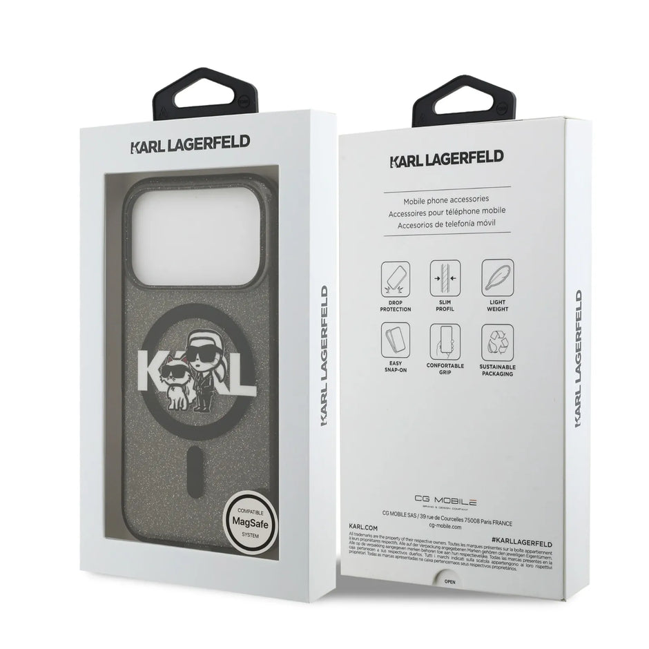 Karl Lagerfeld Luxury MagSafe IML Glitter Case – iPhone 17 Pro Max | Black
