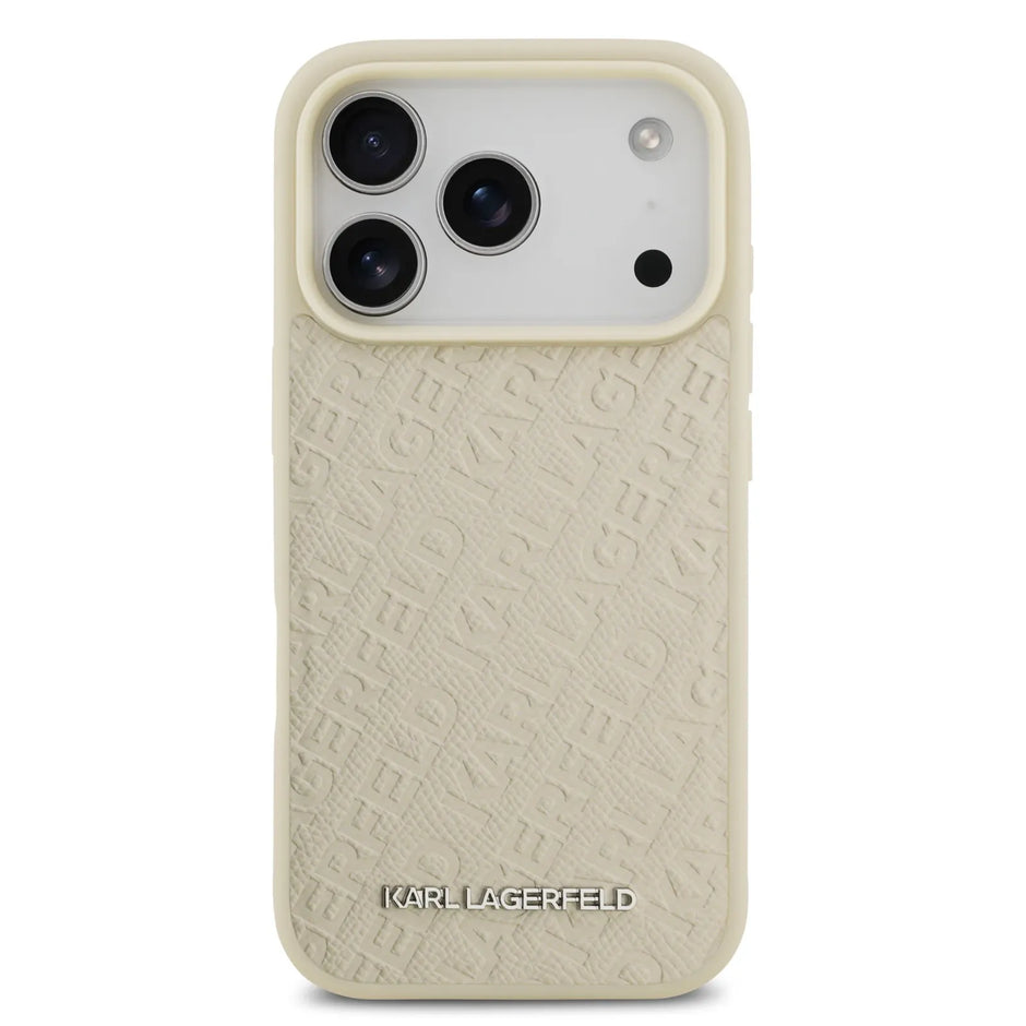 Karl Lagerfeld Luxury MagSafe Full Wrapped PU Leather Case – iPhone 17 Pro Max | Beige