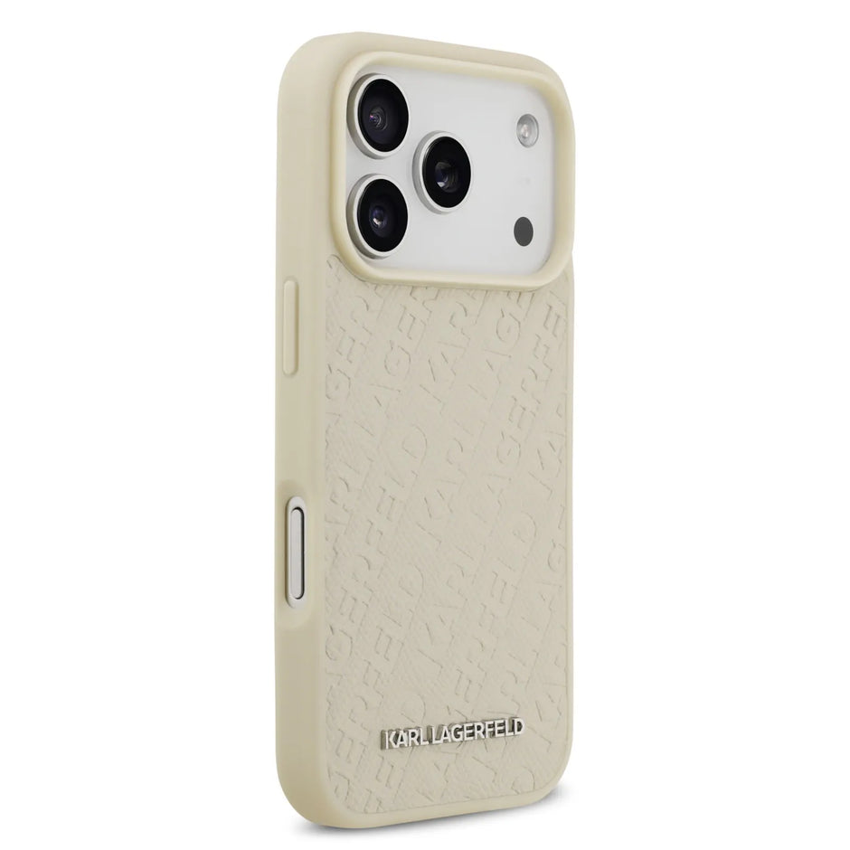 Karl Lagerfeld Luxury MagSafe Full Wrapped PU Leather Case – iPhone 17 Pro Max | Beige