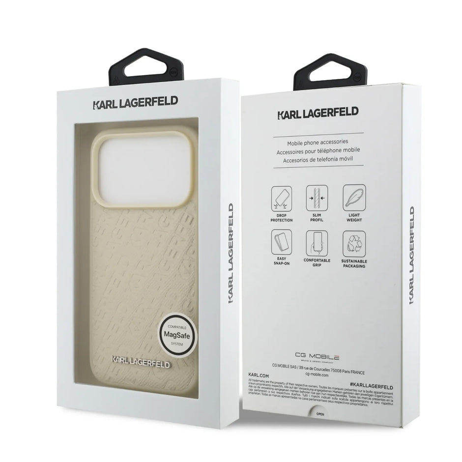 Karl Lagerfeld Luxury MagSafe Full Wrapped PU Leather Case – iPhone 17 Pro Max | Beige