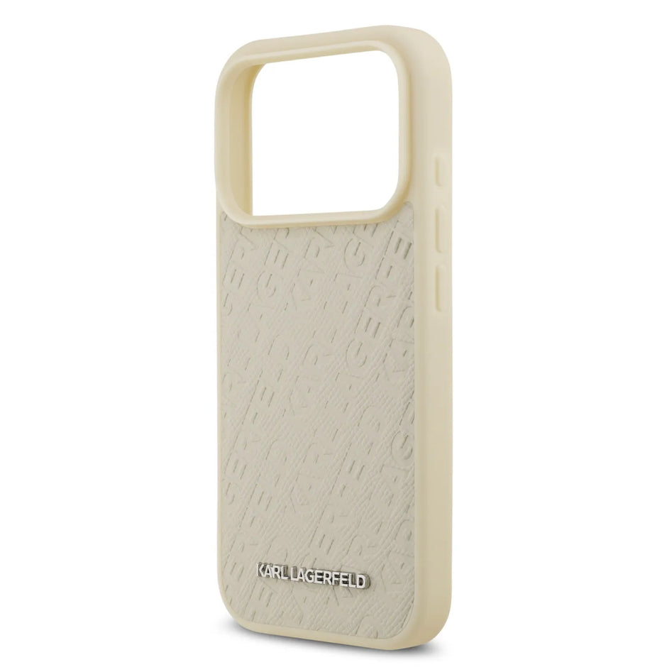 Karl Lagerfeld Luxury MagSafe Full Wrapped PU Leather Case – iPhone 17 Pro Max | Beige
