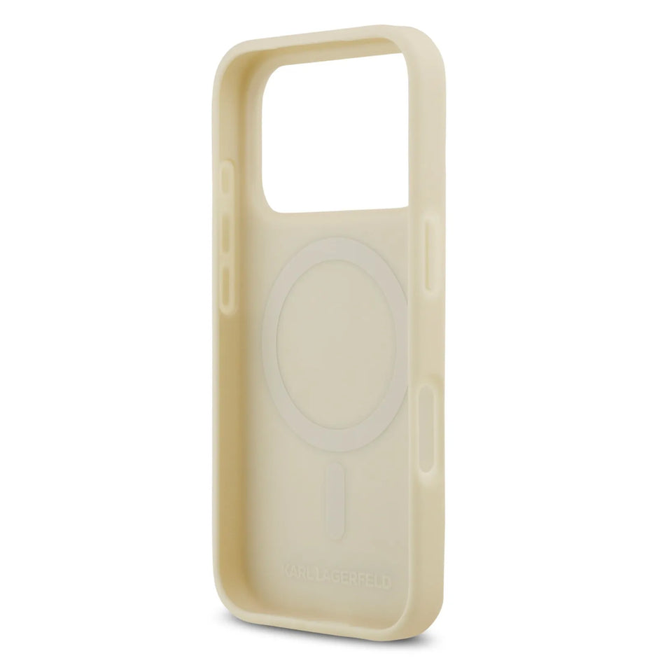 Karl Lagerfeld Luxury MagSafe Full Wrapped PU Leather Case – iPhone 17 Pro Max | Beige