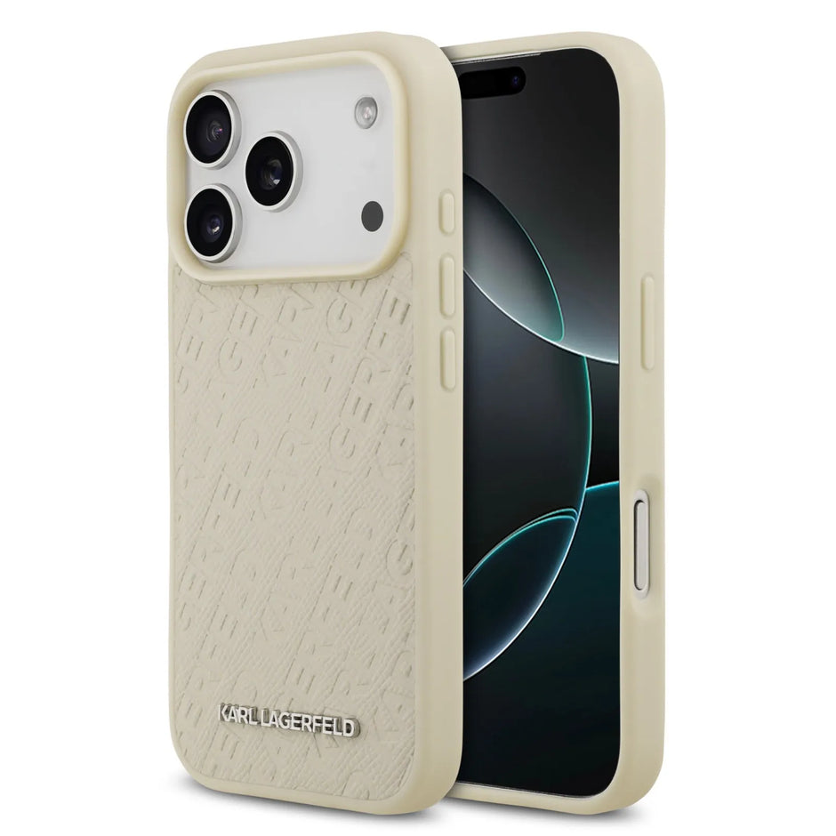 Karl Lagerfeld Luxury MagSafe Full Wrapped PU Leather Case – iPhone 17 Pro Max | Beige