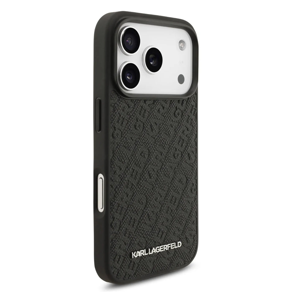 Karl Lagerfeld Luxury MagSafe Full Wrapped PU Leather Case – iPhone 17 Pro Max | Black