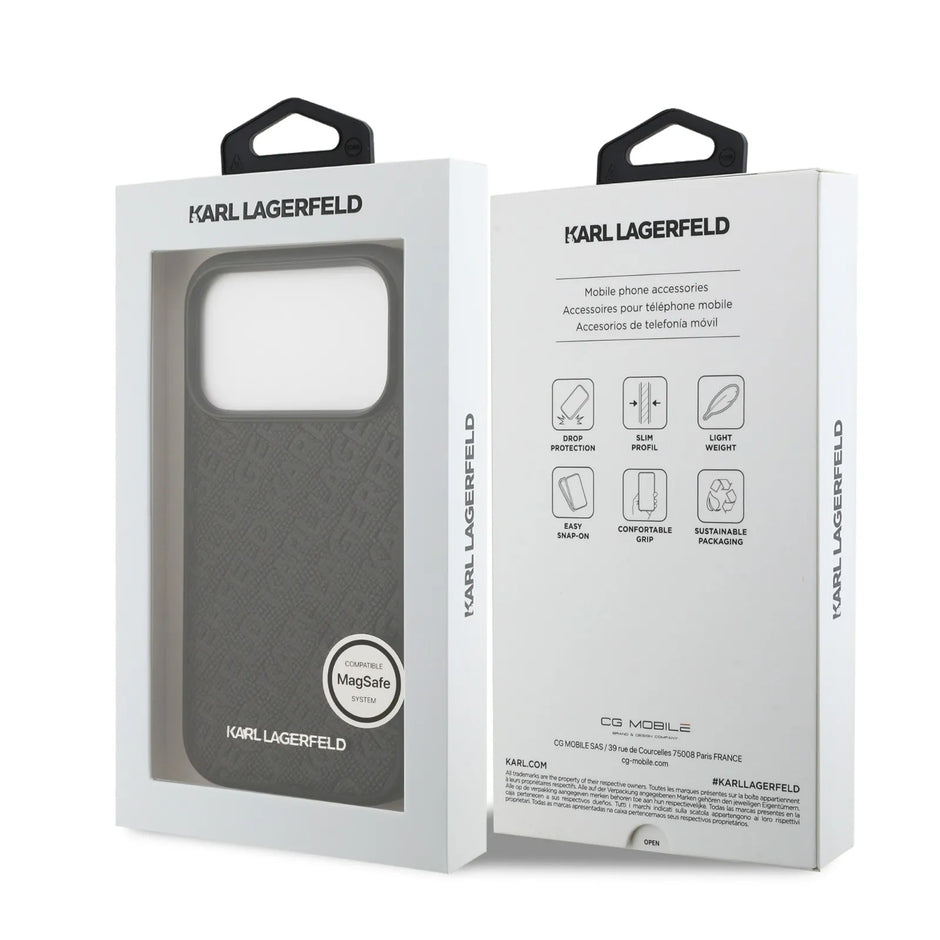 Karl Lagerfeld Luxury MagSafe Full Wrapped PU Leather Case – iPhone 17 Pro Max | Black