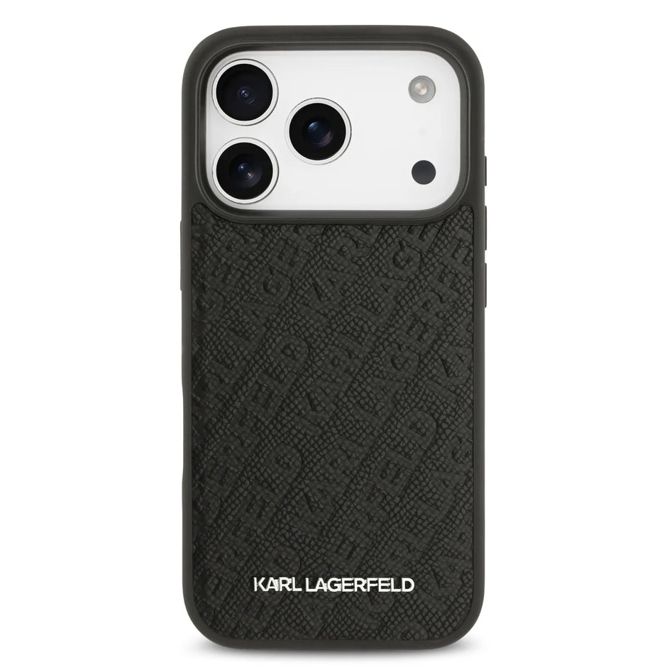 Karl Lagerfeld Luxury MagSafe Full Wrapped PU Leather Case – iPhone 17 Pro Max | Black